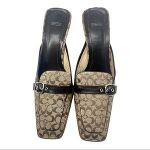 Coach Gwynne Jacquard Leather Signature Mules Sz 8 1/2 M